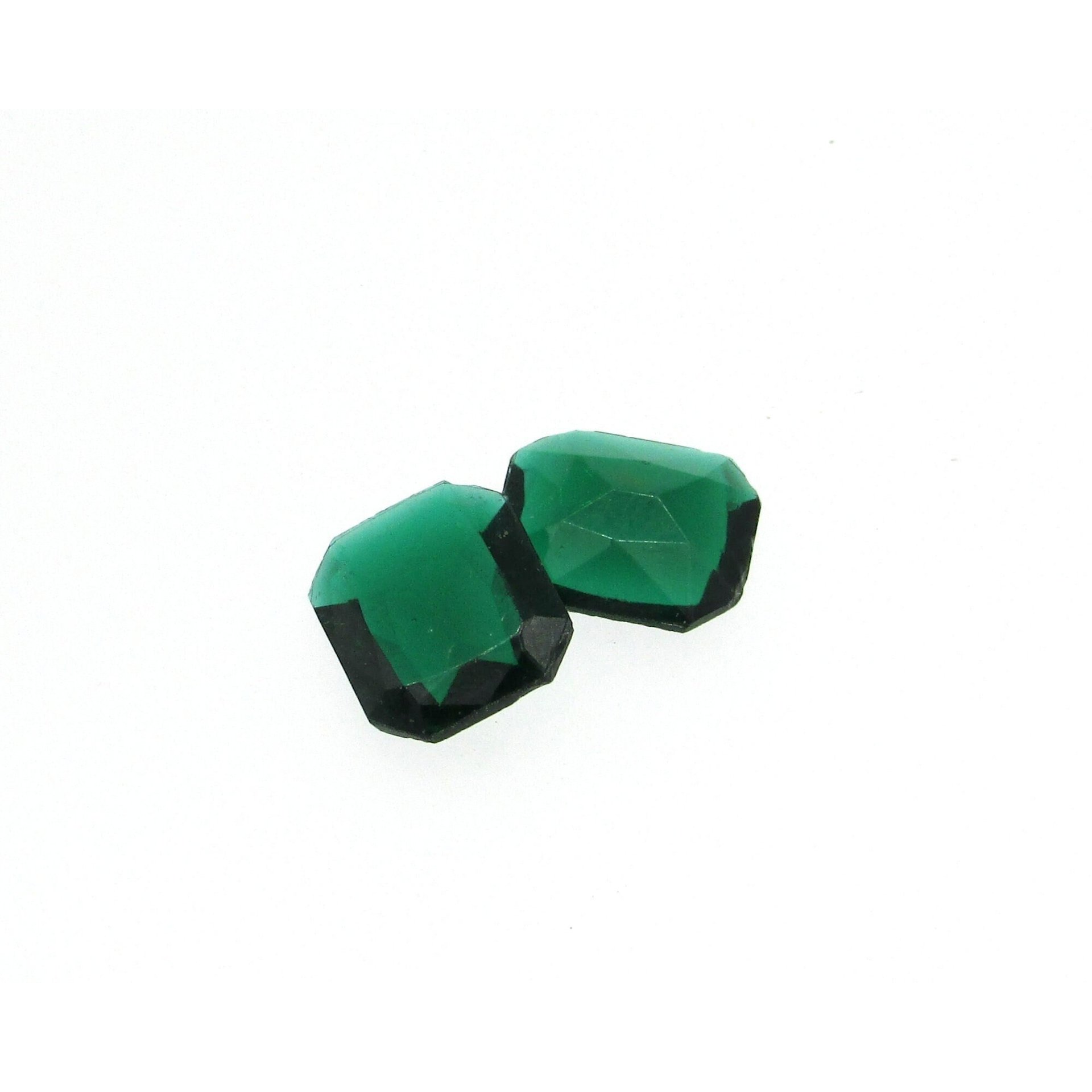 Vintage 14x12mm Octagon Baguette Rhinestones, Unfoiled Green Glass Point Back Gems