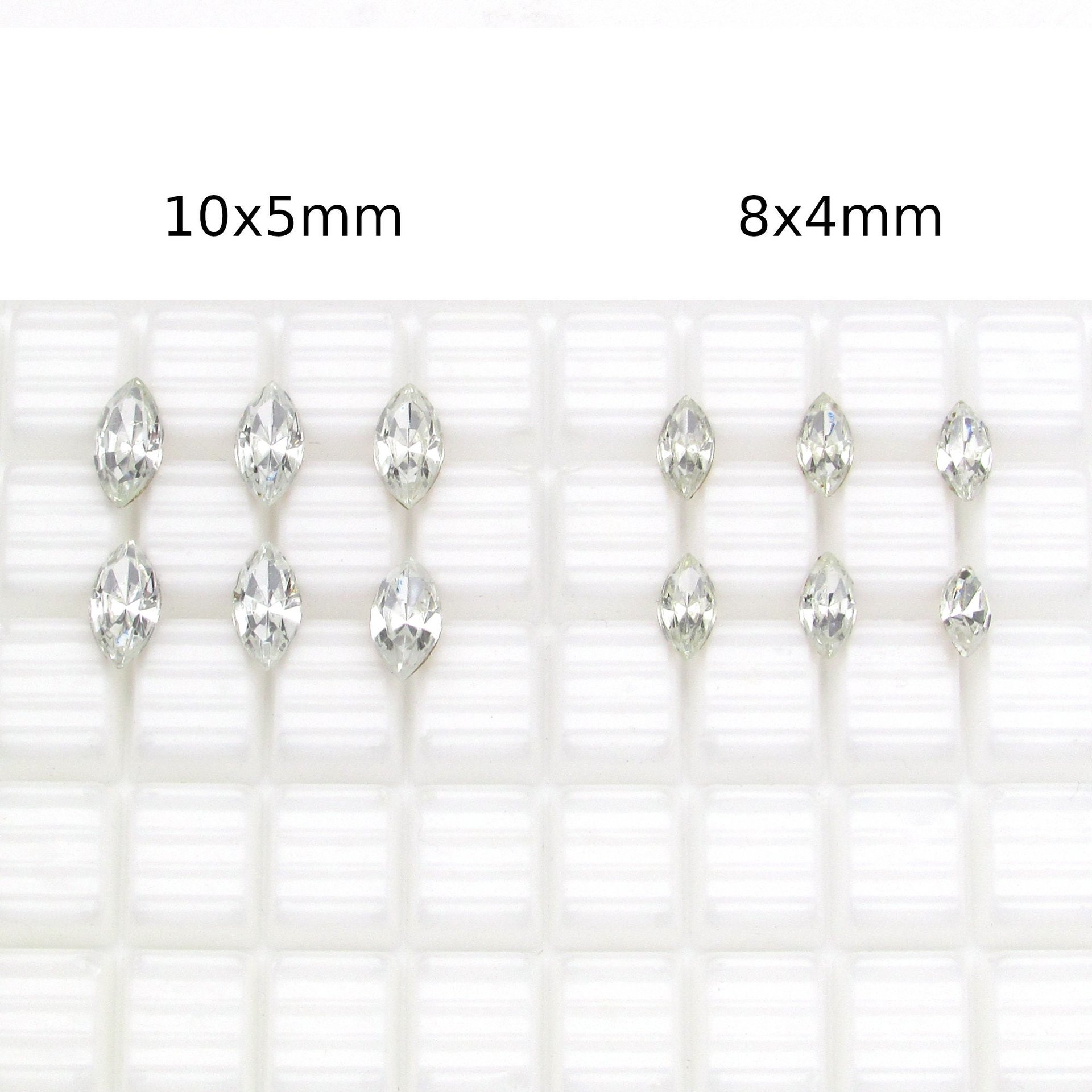 Rhinestone Navettes, 10x5mm 8x4mm Tin Table Cut Marquise