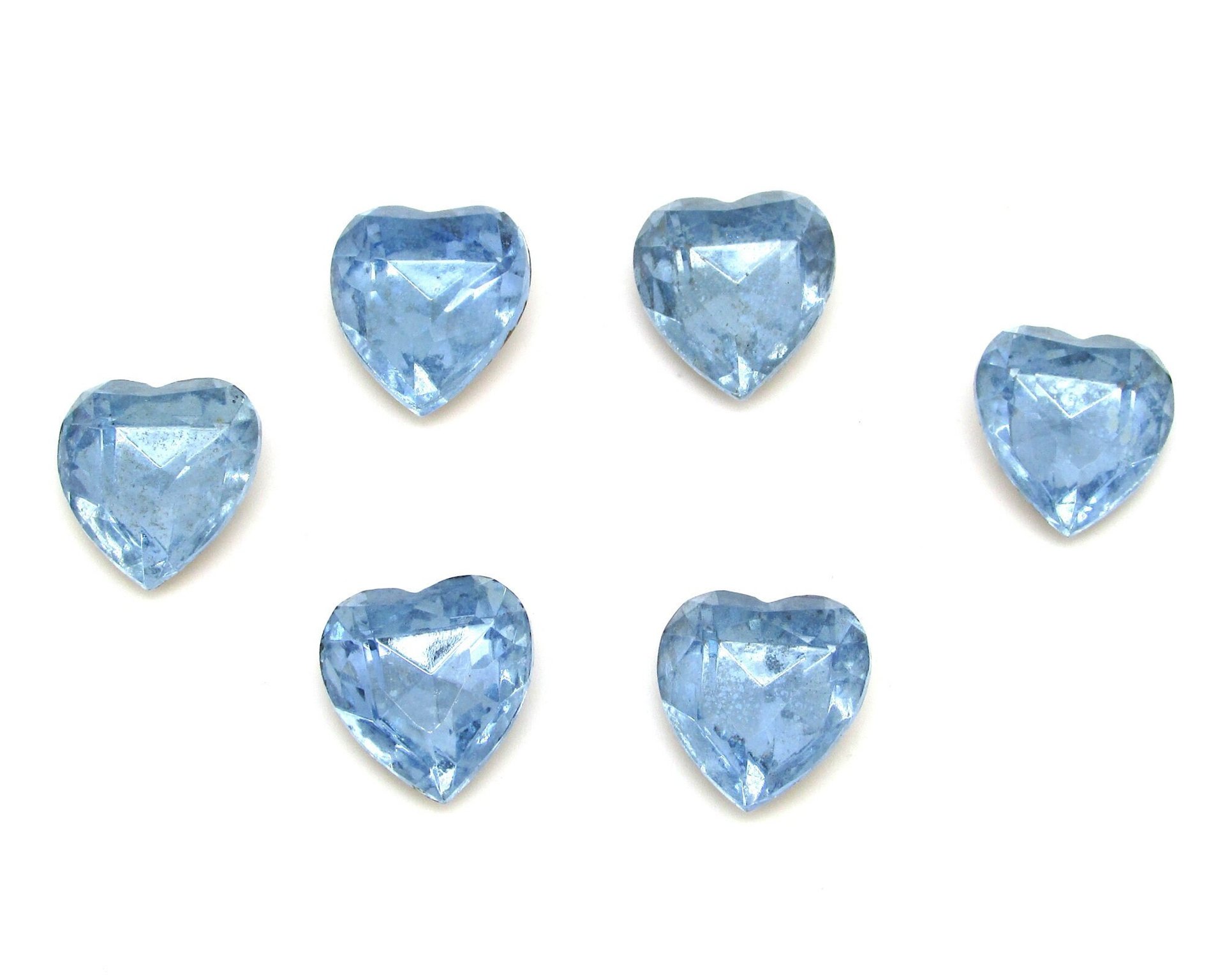 15mm Light Sapphire Heart Rhinestones, Vintage Point Back Glass Gems (6)