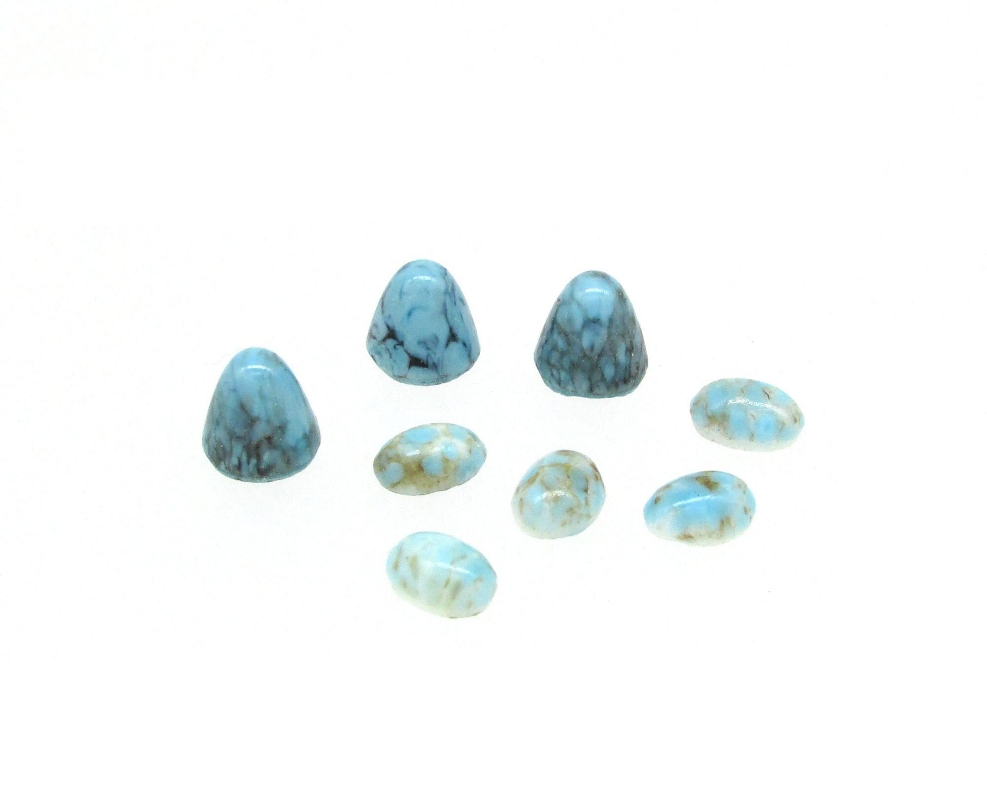 7mm Cabochon Mixed Lot, Vintage Turquoise Matrix Glass Stones