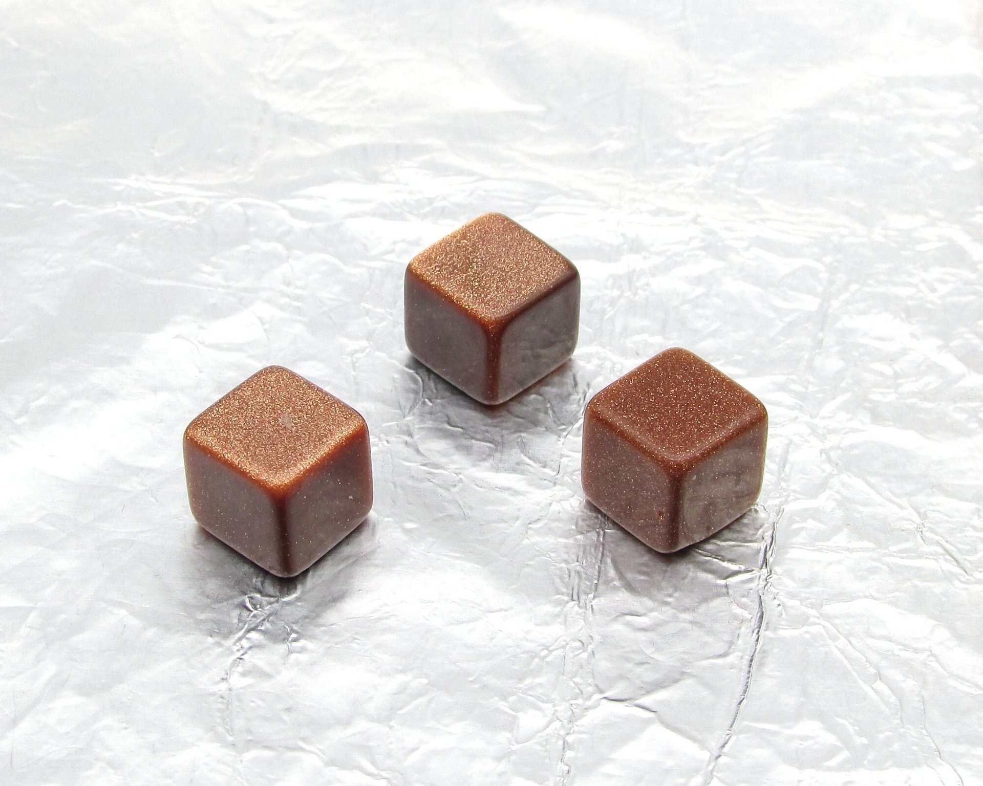 8mm Goldstone Cubes, Vintage Aventurine Glass Cabochons, Undrilled Beads (3)