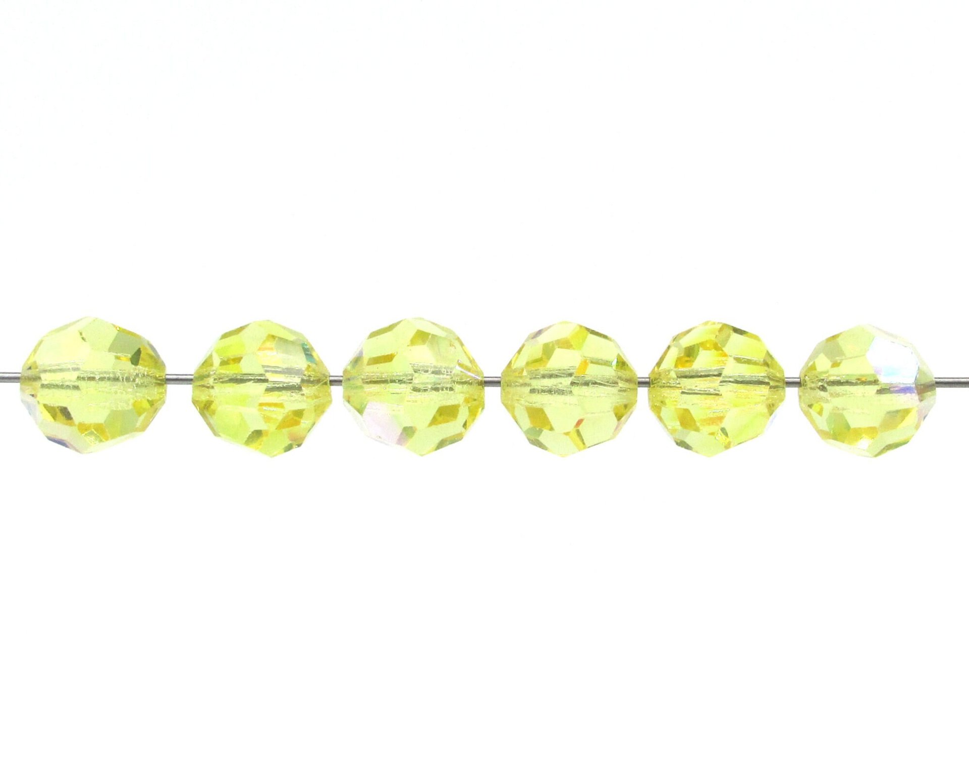 10mm Faceted Round Beads, Vintage Jonquil AB Czech Machine Cut Crystal (12)