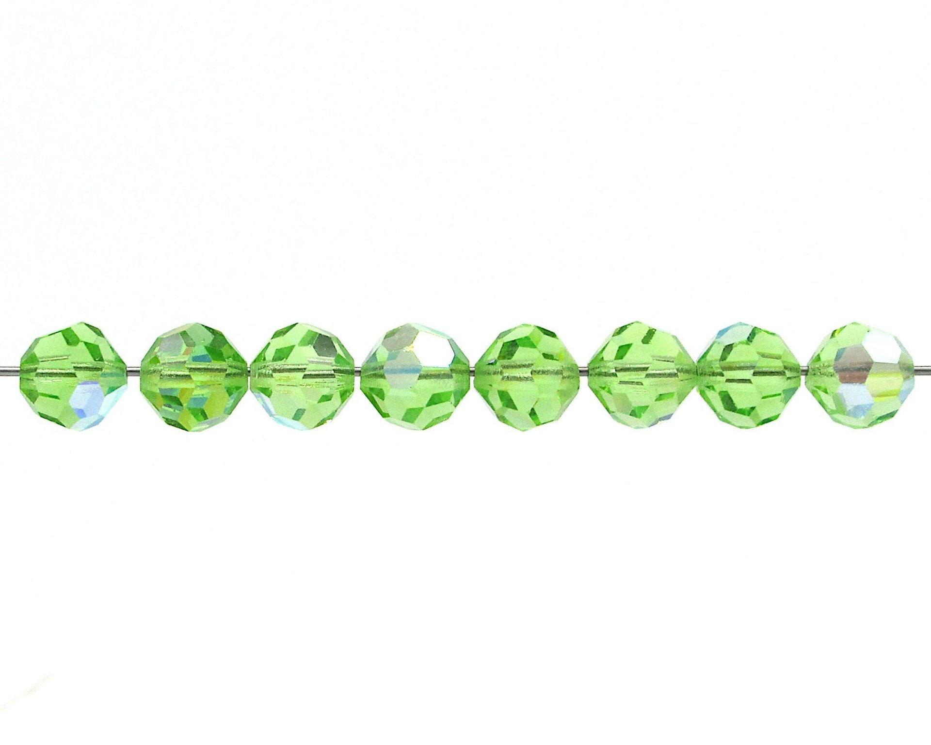 Vintage 8mm Faceted Rounds, Peridot AB Machine Cut Crystal Beads