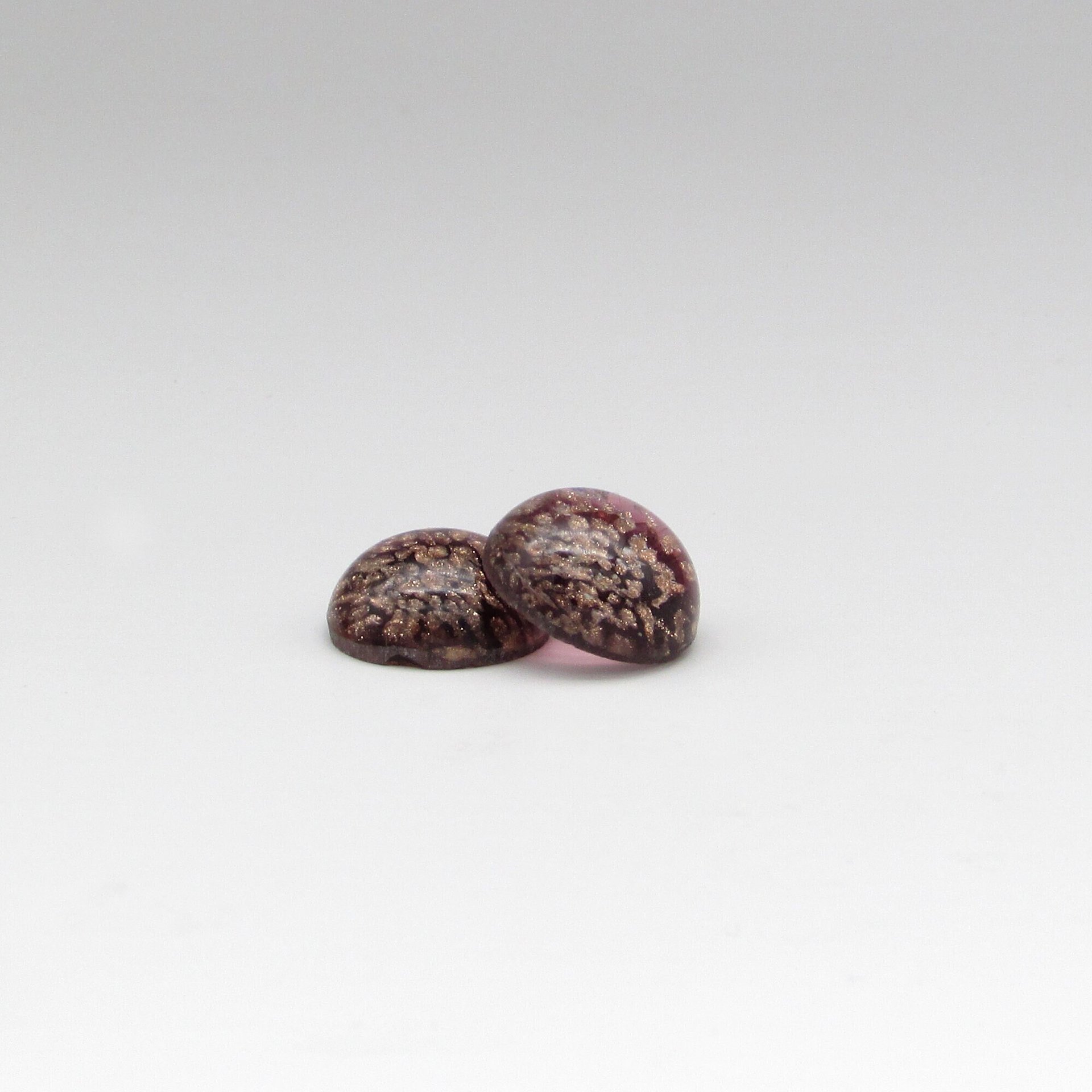 15mm Round Cabochons, Purple and Gold Lampwork Glass Stones (2)