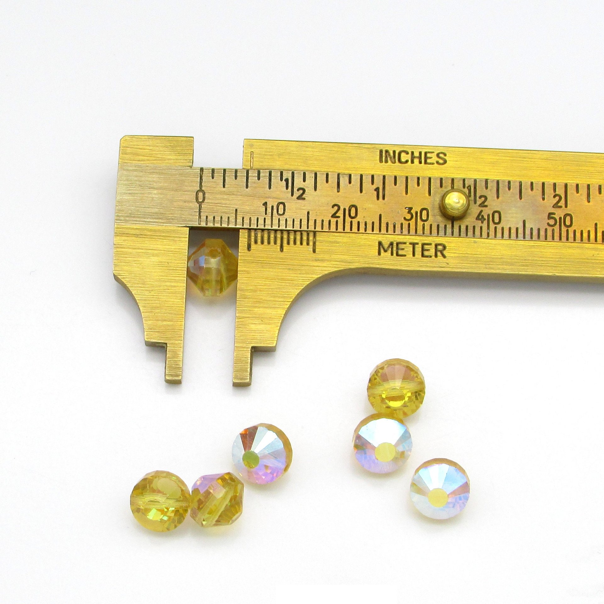 8mm Nailhead Beads, Vintage Light Topaz AB Machine Cut Crystal, Side-Drilled Faceted Rounds