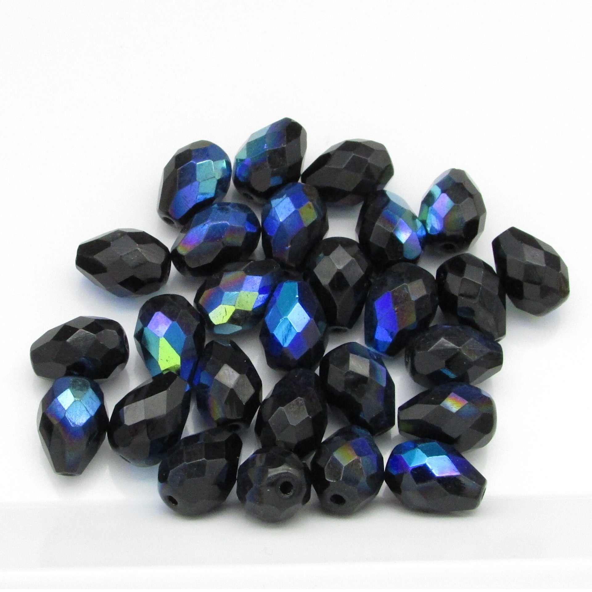 13x10mm Jet AB Faceted Teardrop Beads