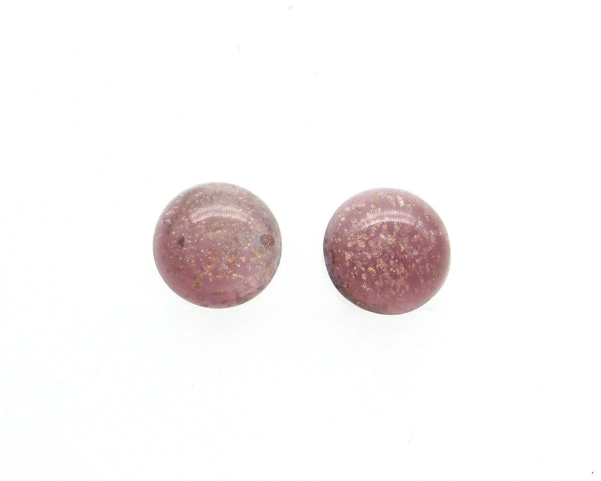 15mm Round Cabochons, Purple and Gold Lampwork Glass Stones (2)