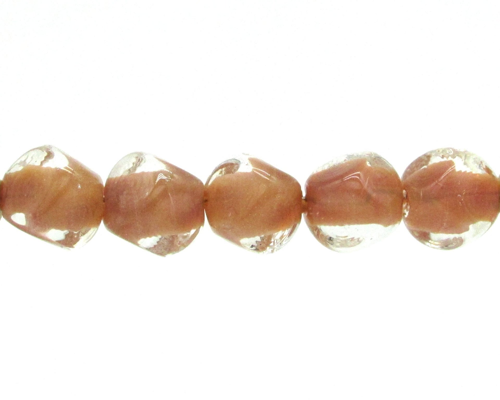 15mm Brown Glass Cube Beads, Vintage Lampwork Nuggets