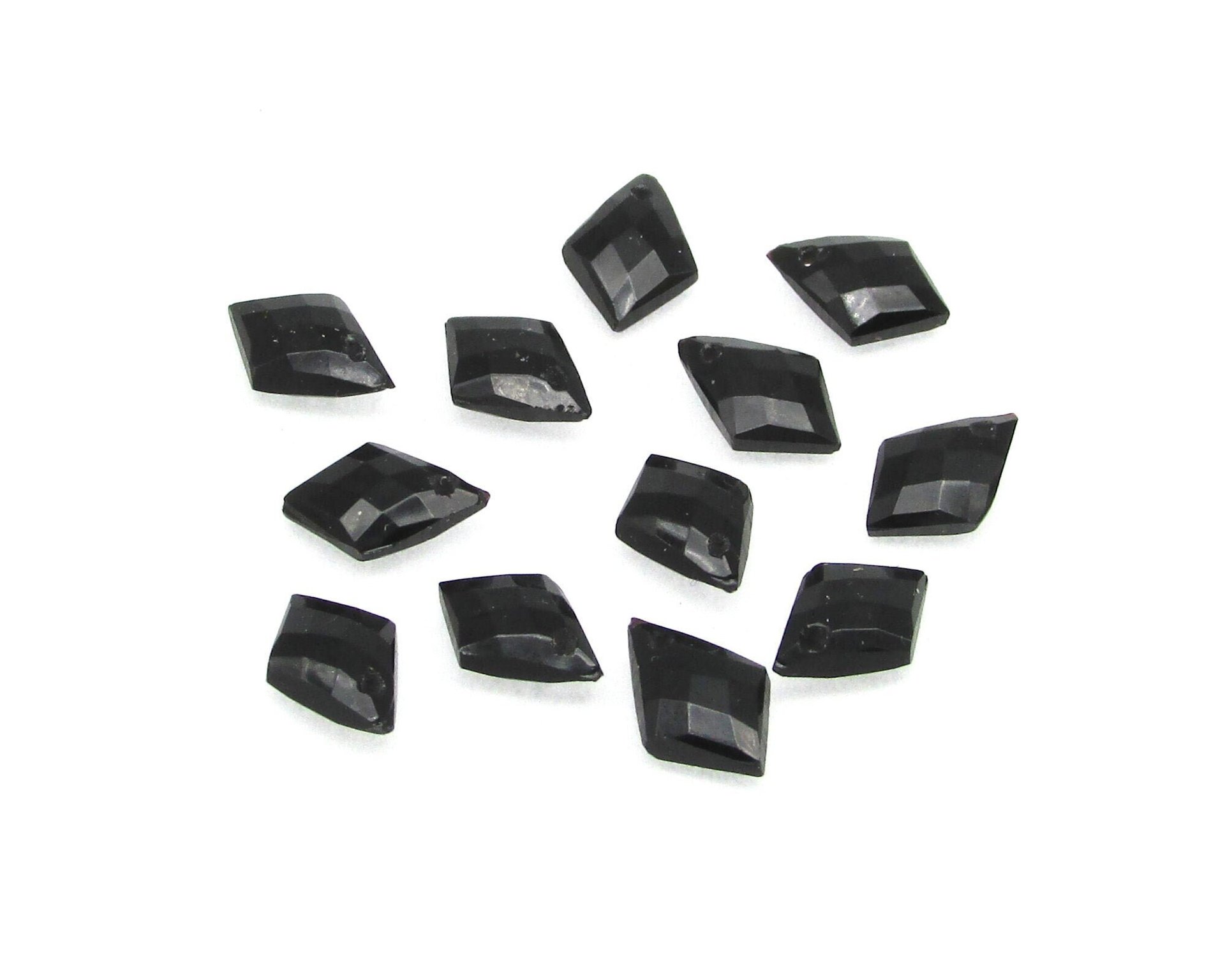9x7mm Jet Kite Briolettes, Faceted Czech Glass Fire Polished Angular Drop Beads