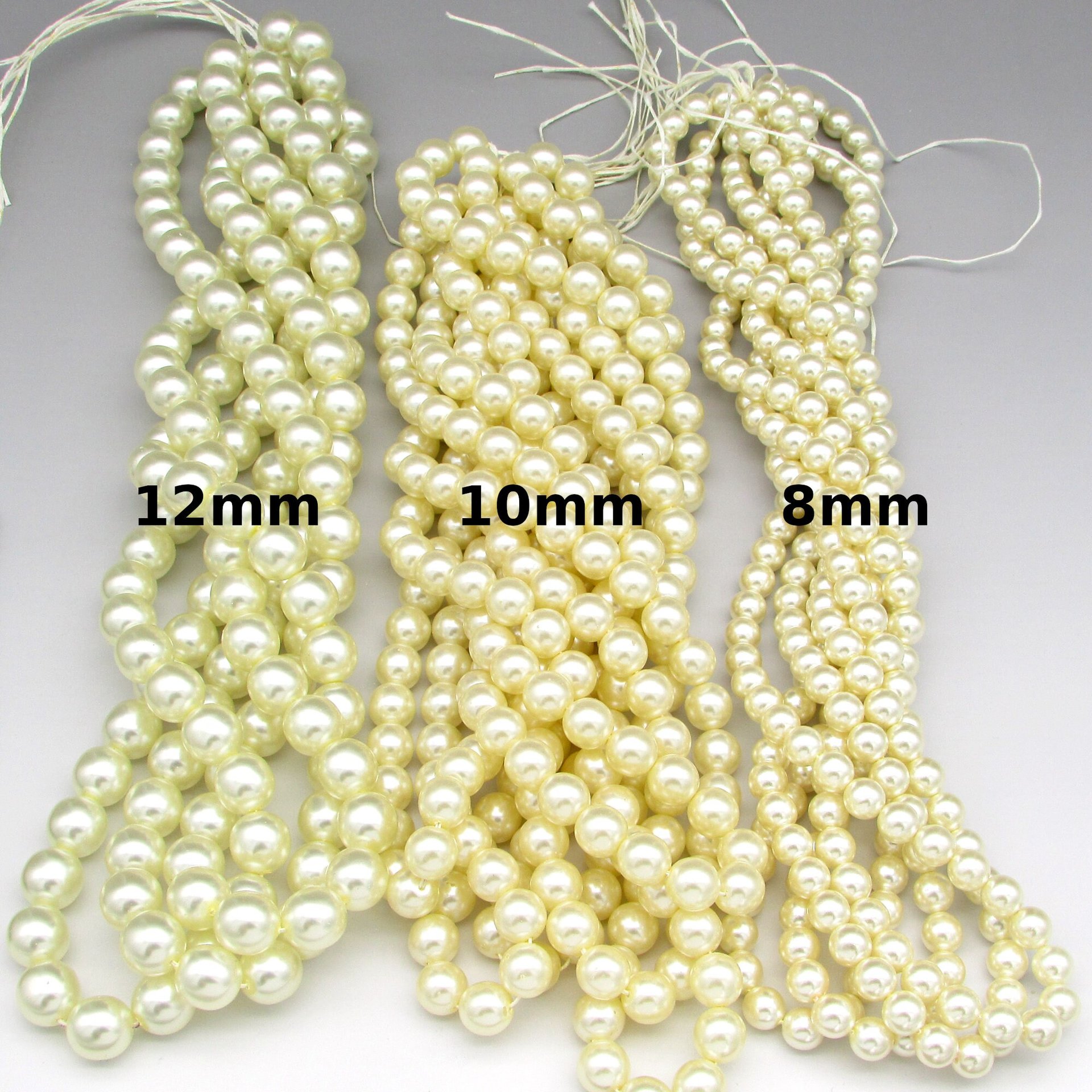 Light Cream Glass Pearls, 8mm 10mm 12mm Round Warm Off White Lustre Beads (50)
