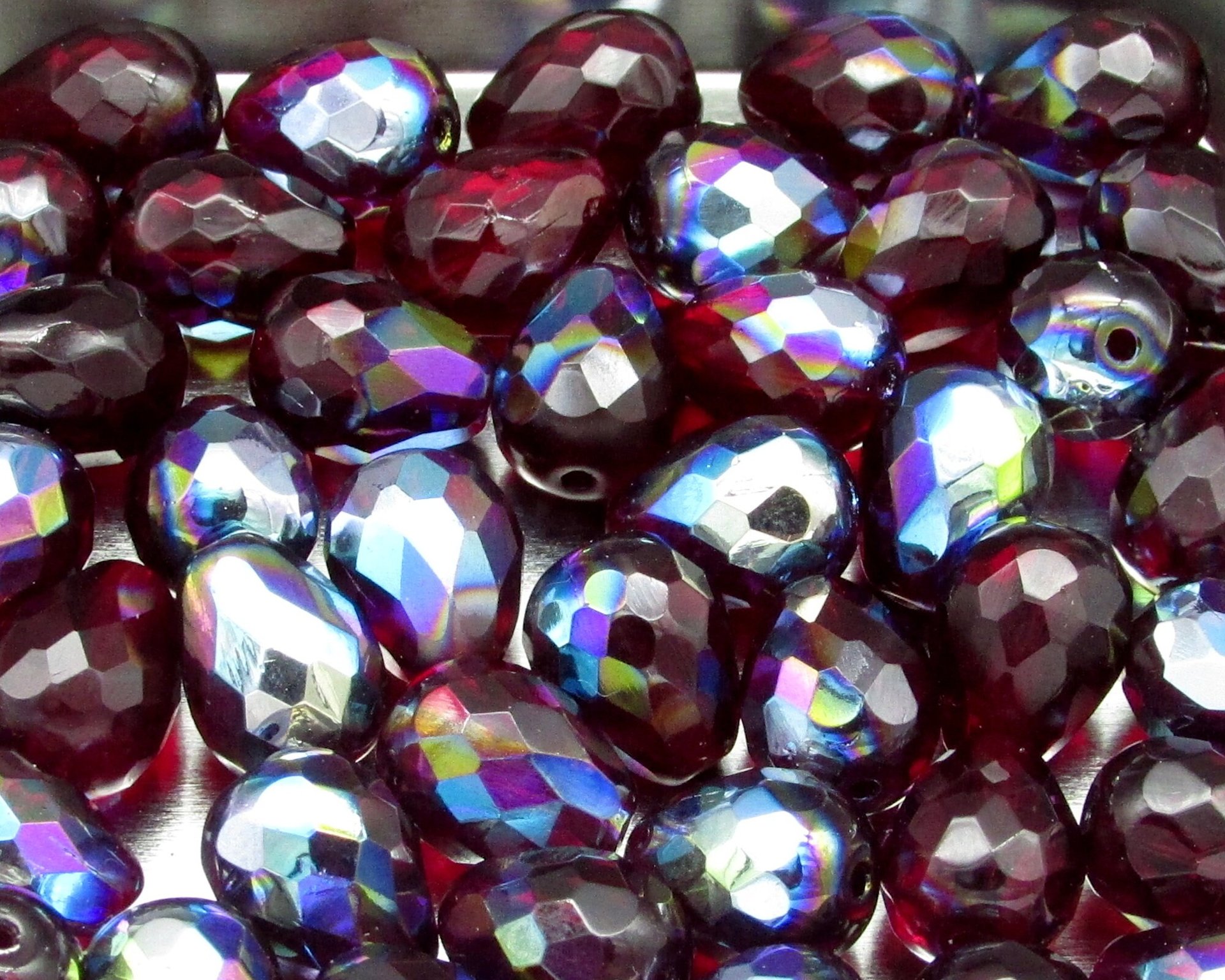 Garnet AB Faceted Teardrop Beads