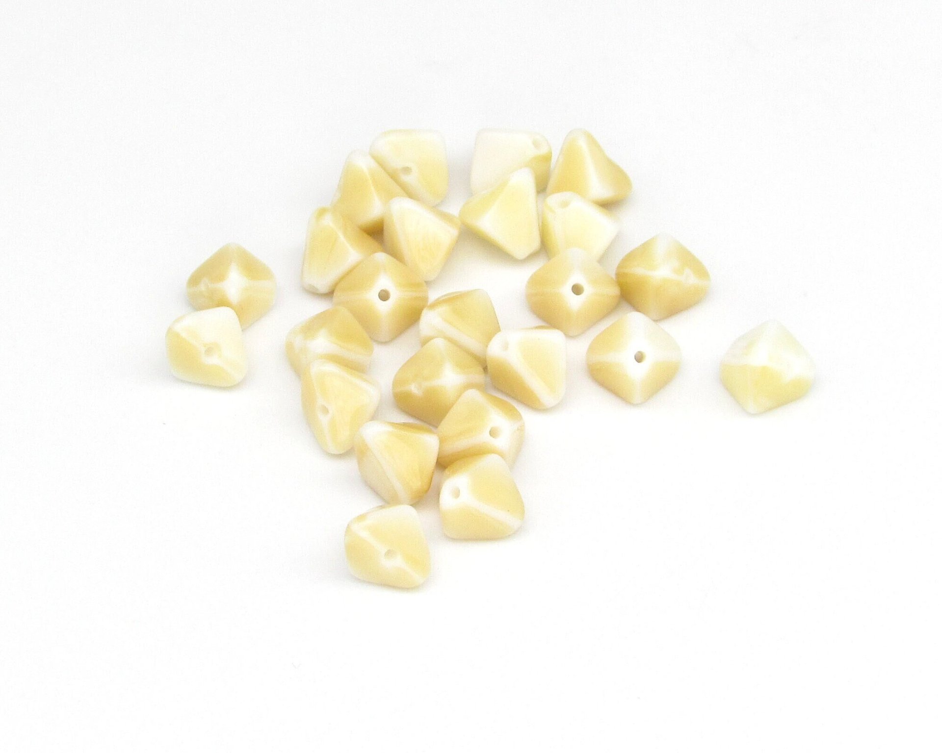7x6mm Triangular Shield Beads, 2-Tone Vintage German Pressed Glass Spacers (24)