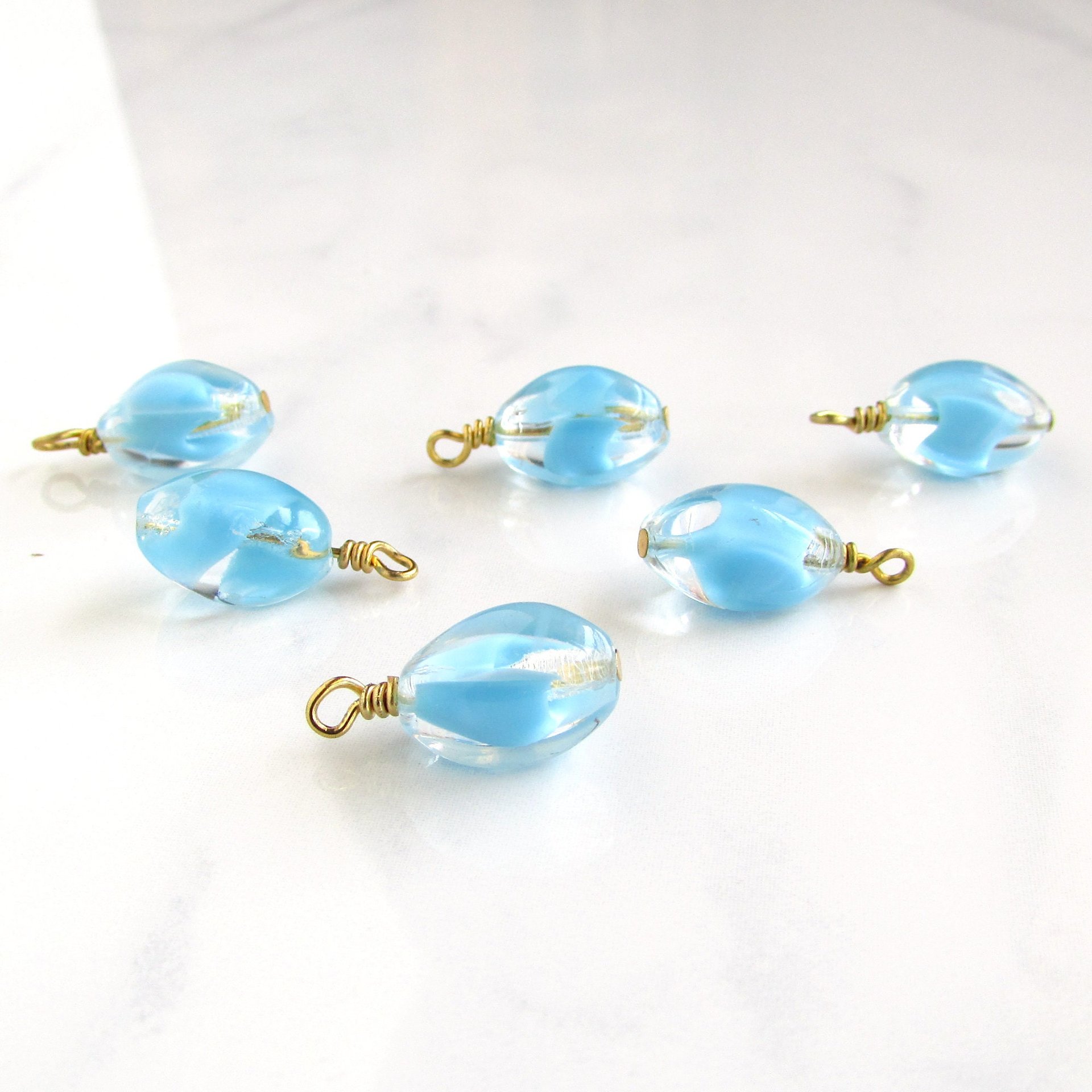 21mm Handmade Charms with Wire Wrapped Vintage Glass Beads (6)