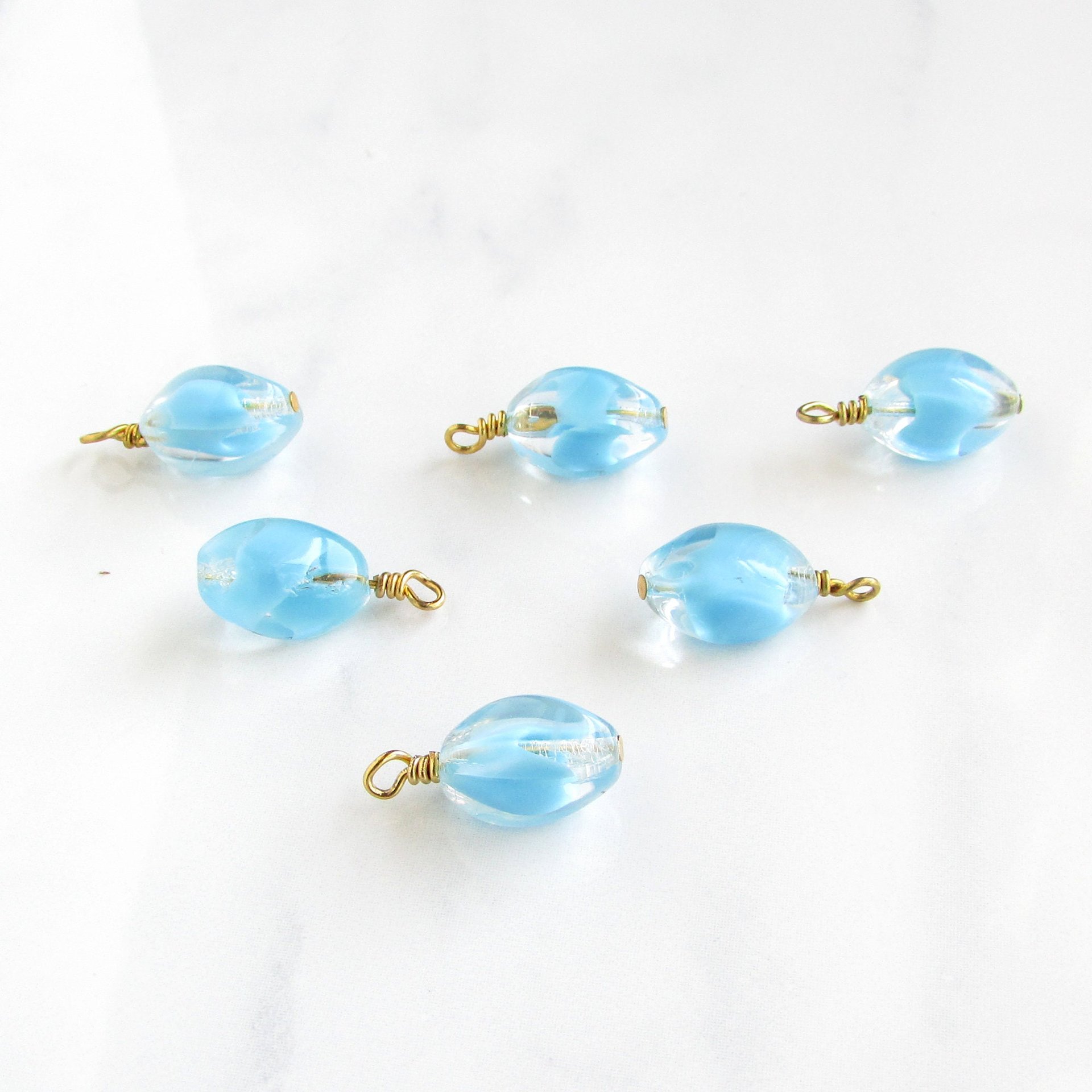 21mm Handmade Charms with Wire Wrapped Vintage Glass Beads (6)