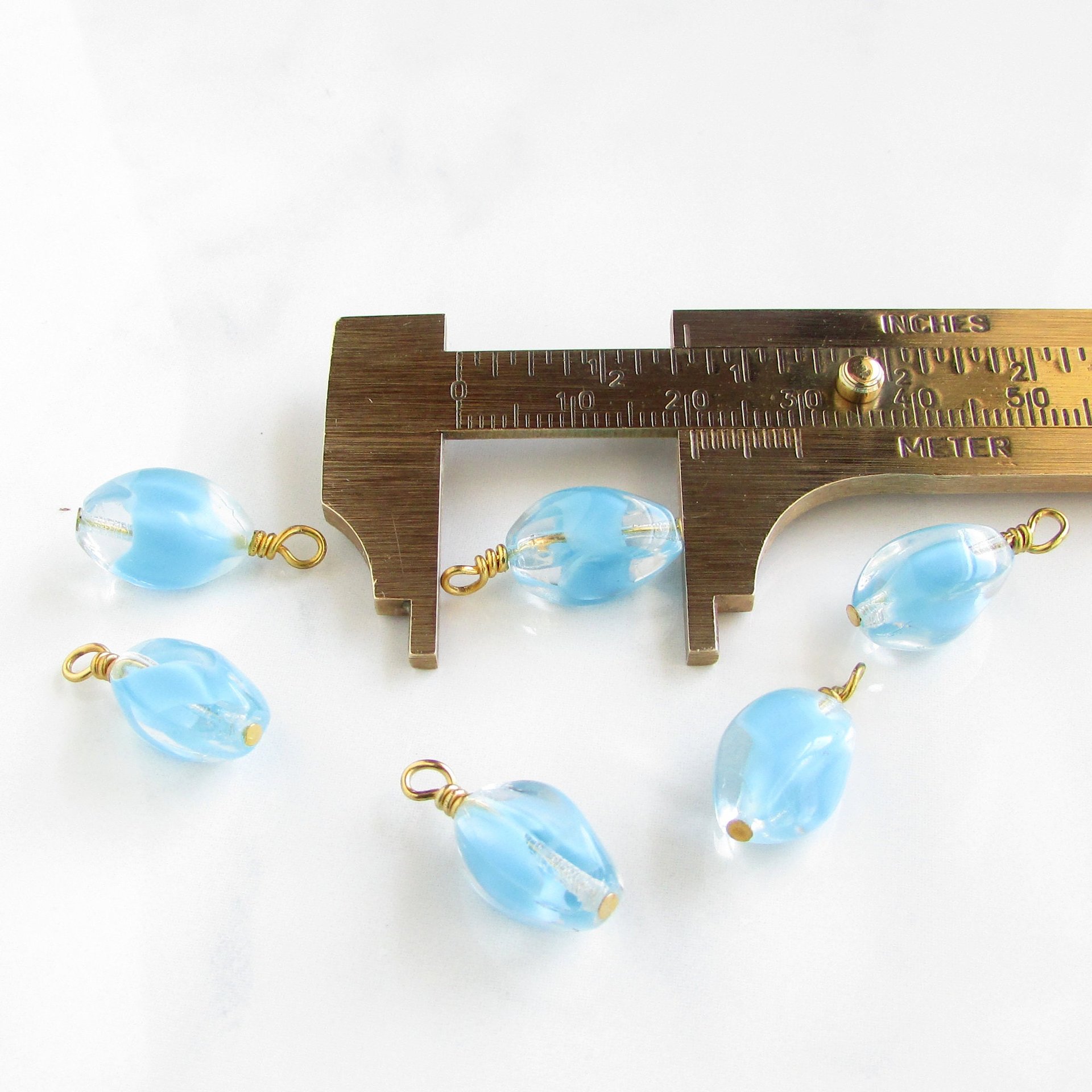 21mm Handmade Charms with Wire Wrapped Vintage Glass Beads (6)