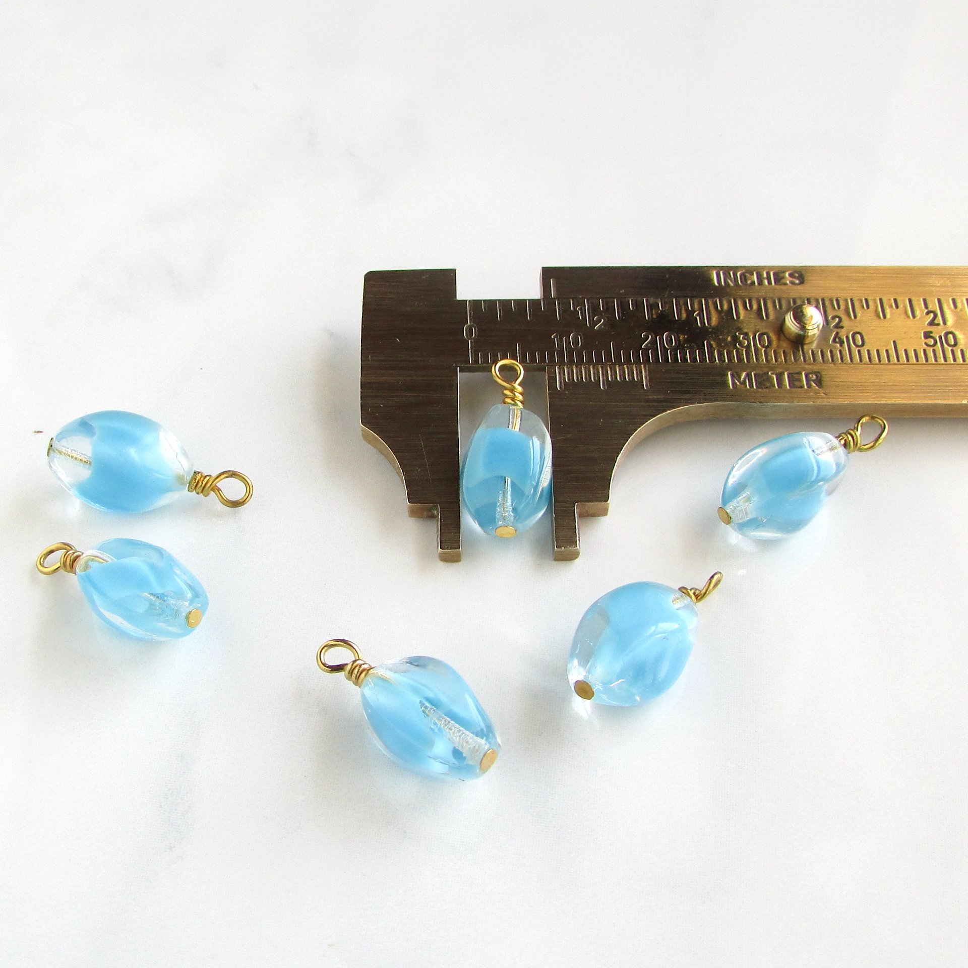 21mm Handmade Charms with Wire Wrapped Vintage Glass Beads (6)