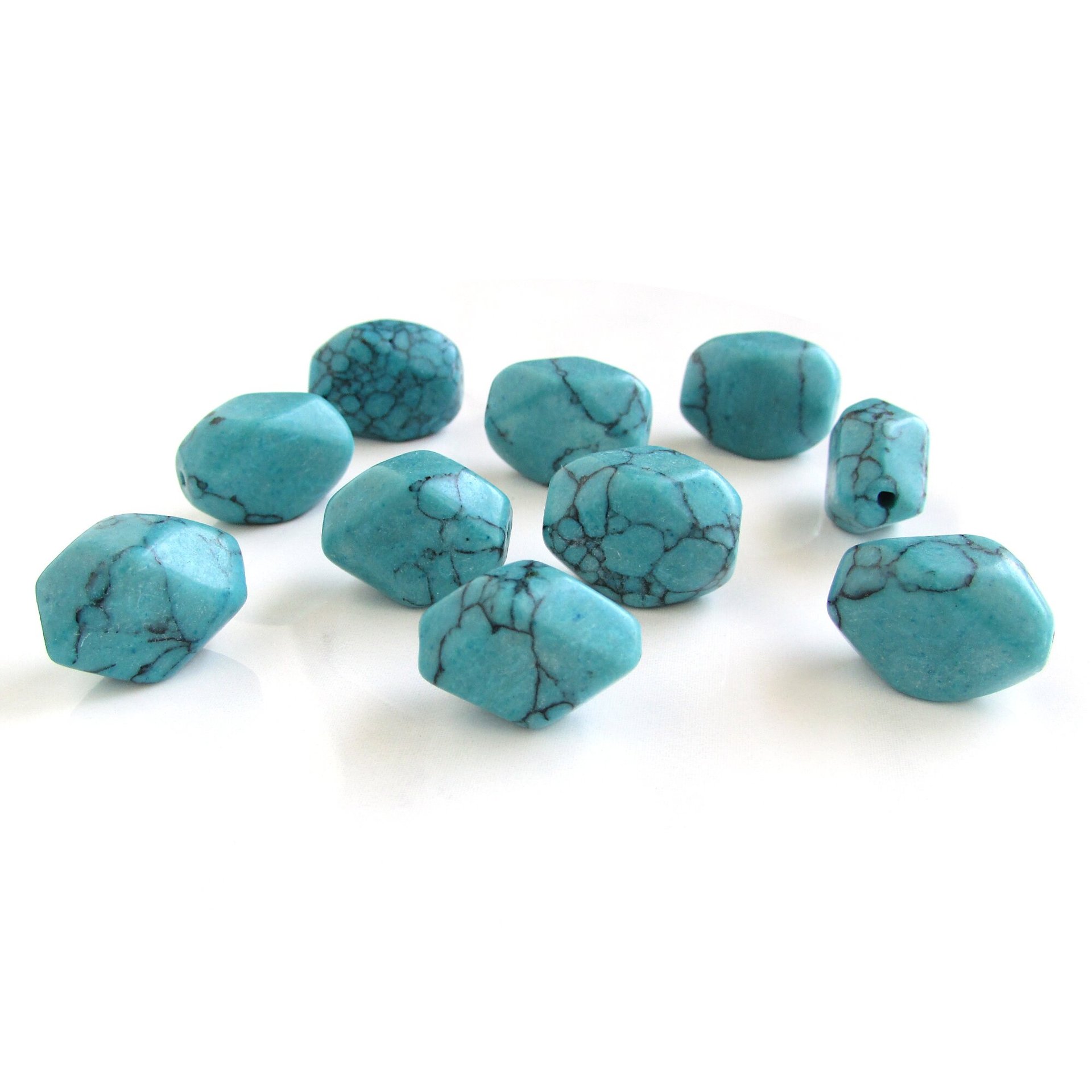 Opaque Turquoise 19x14mm Polygon Imitation Stone Beads