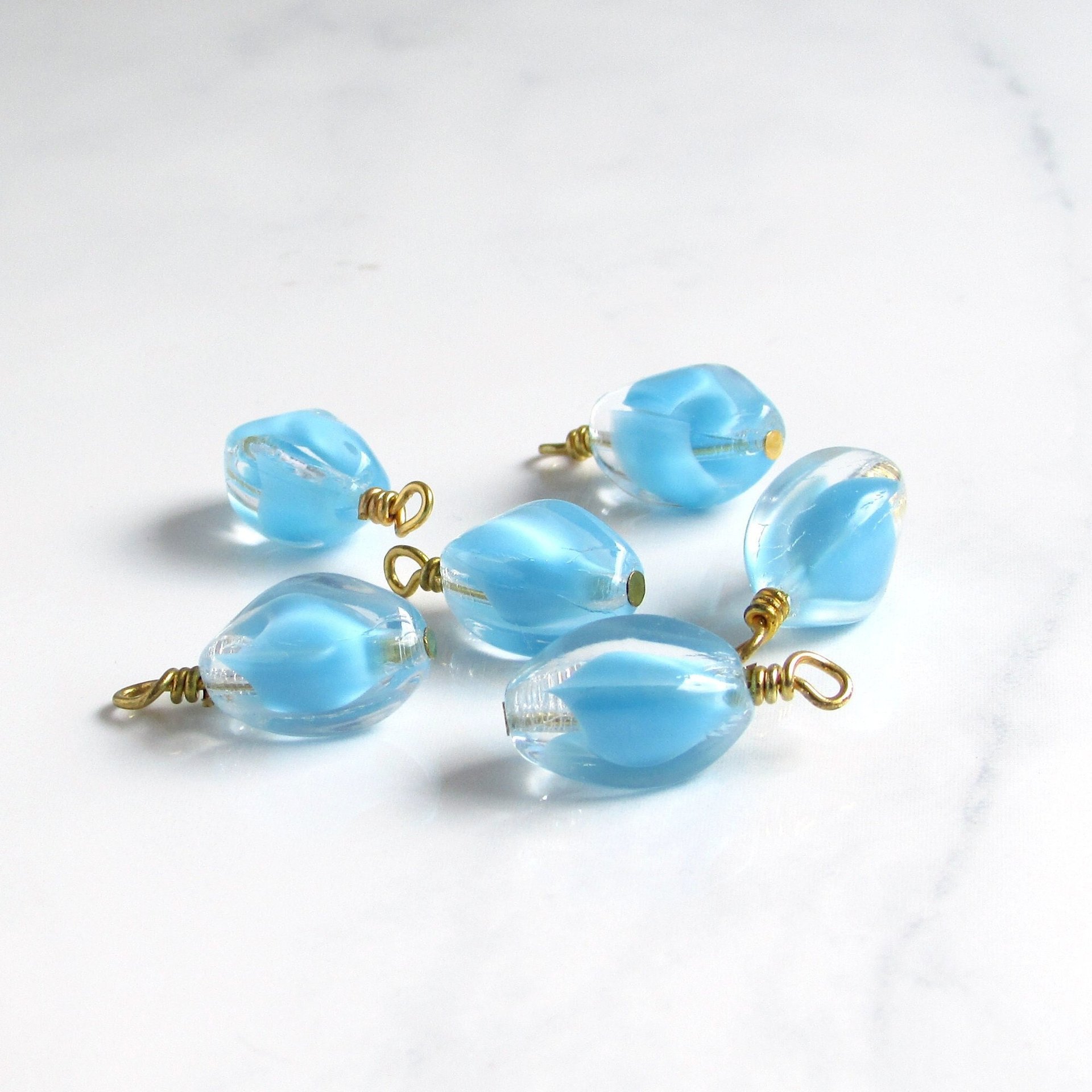 21mm Handmade Charms with Wire Wrapped Vintage Glass Beads (6)
