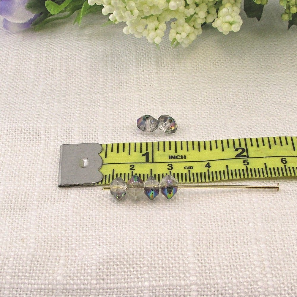 Vintage 6mm Rondelles, Crystal Vitrail Iridescent Faceted Saucer Beads