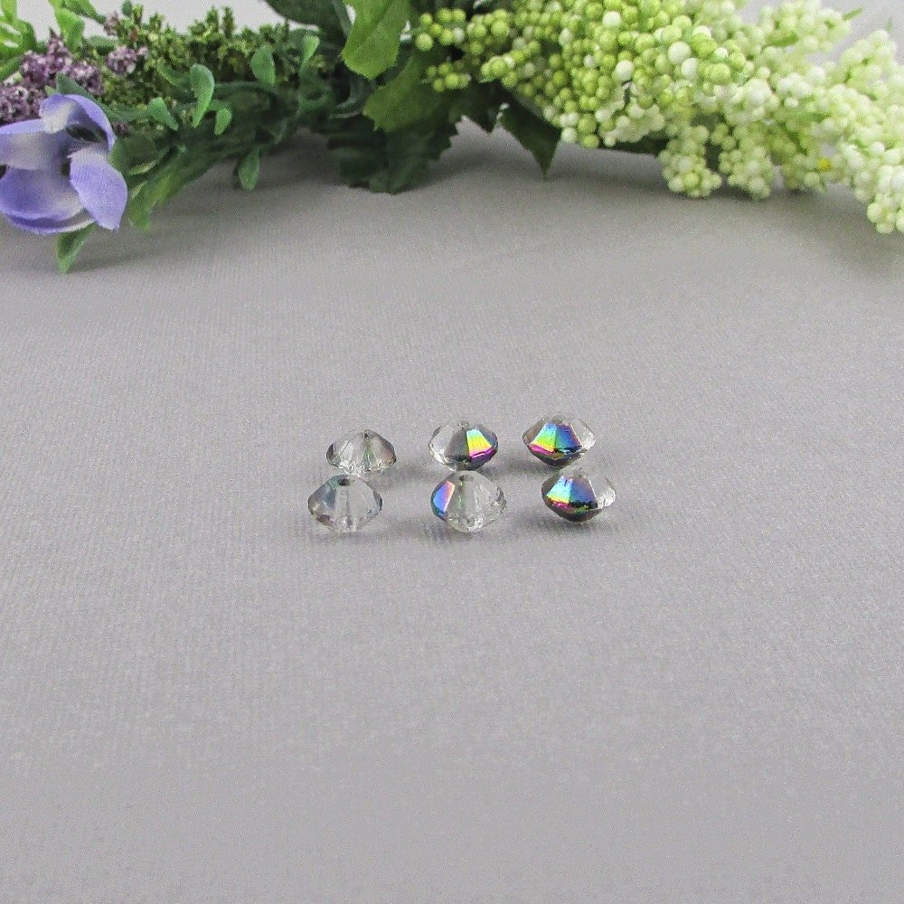 Vintage 6mm Rondelles, Crystal Vitrail Iridescent Faceted Saucer Beads