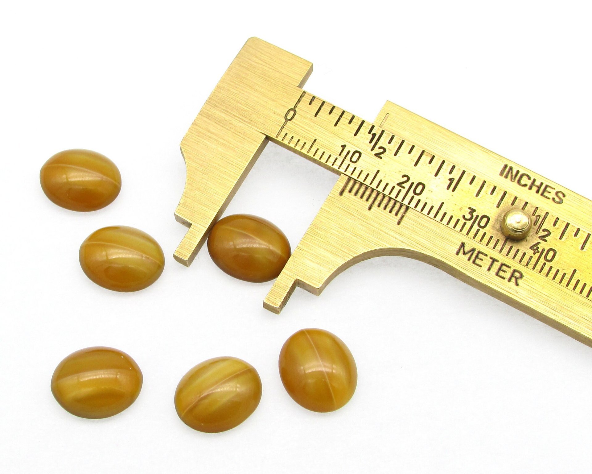 Vintage 12x10mm Oval Cabochons, Golden Brown Moonglow Flat Back Glass Stones