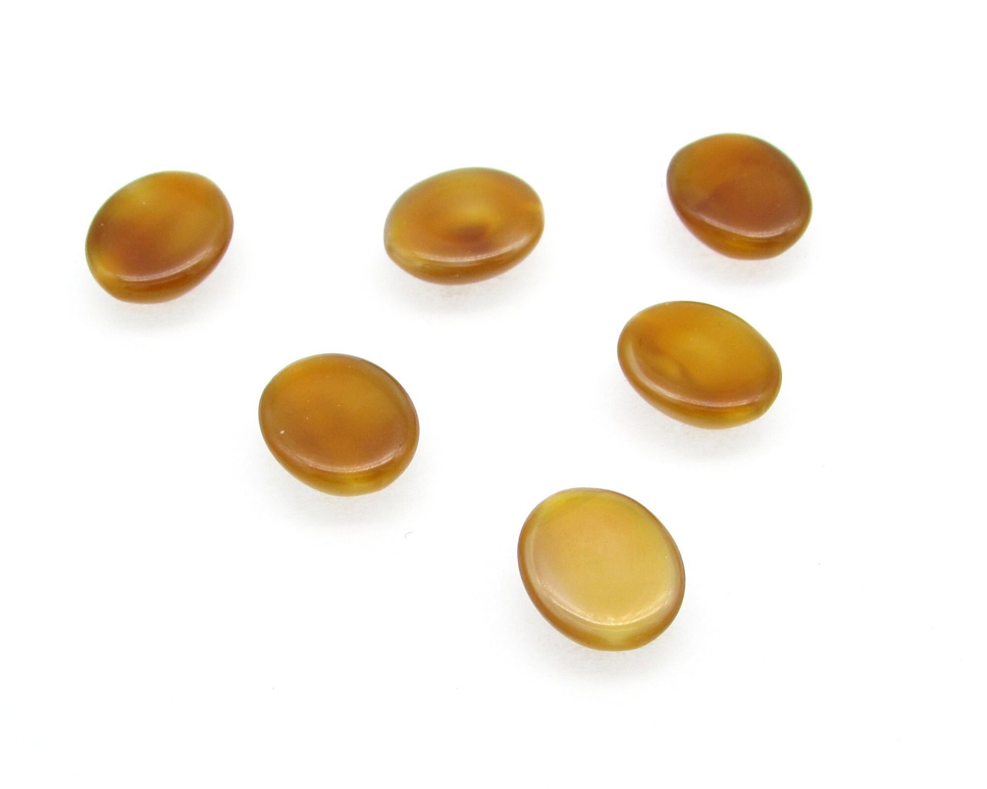 Vintage 12x10mm Oval Cabochons, Golden Brown Moonglow Flat Back Glass Stones