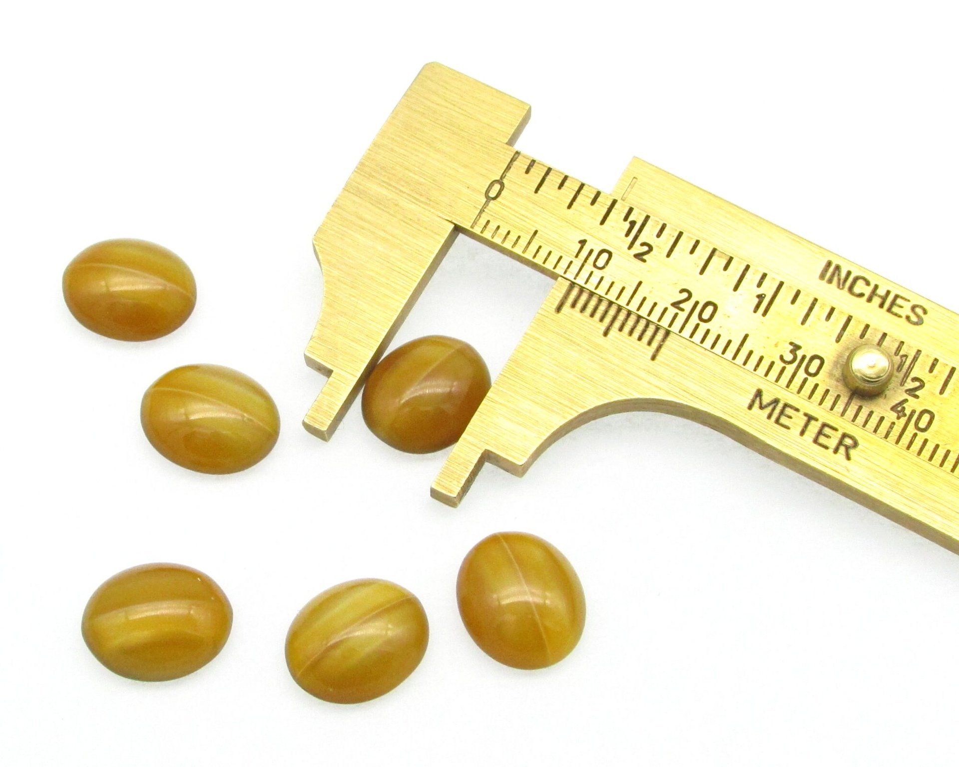 Vintage 12x10mm Oval Cabochons, Golden Brown Moonglow Flat Back Glass Stones