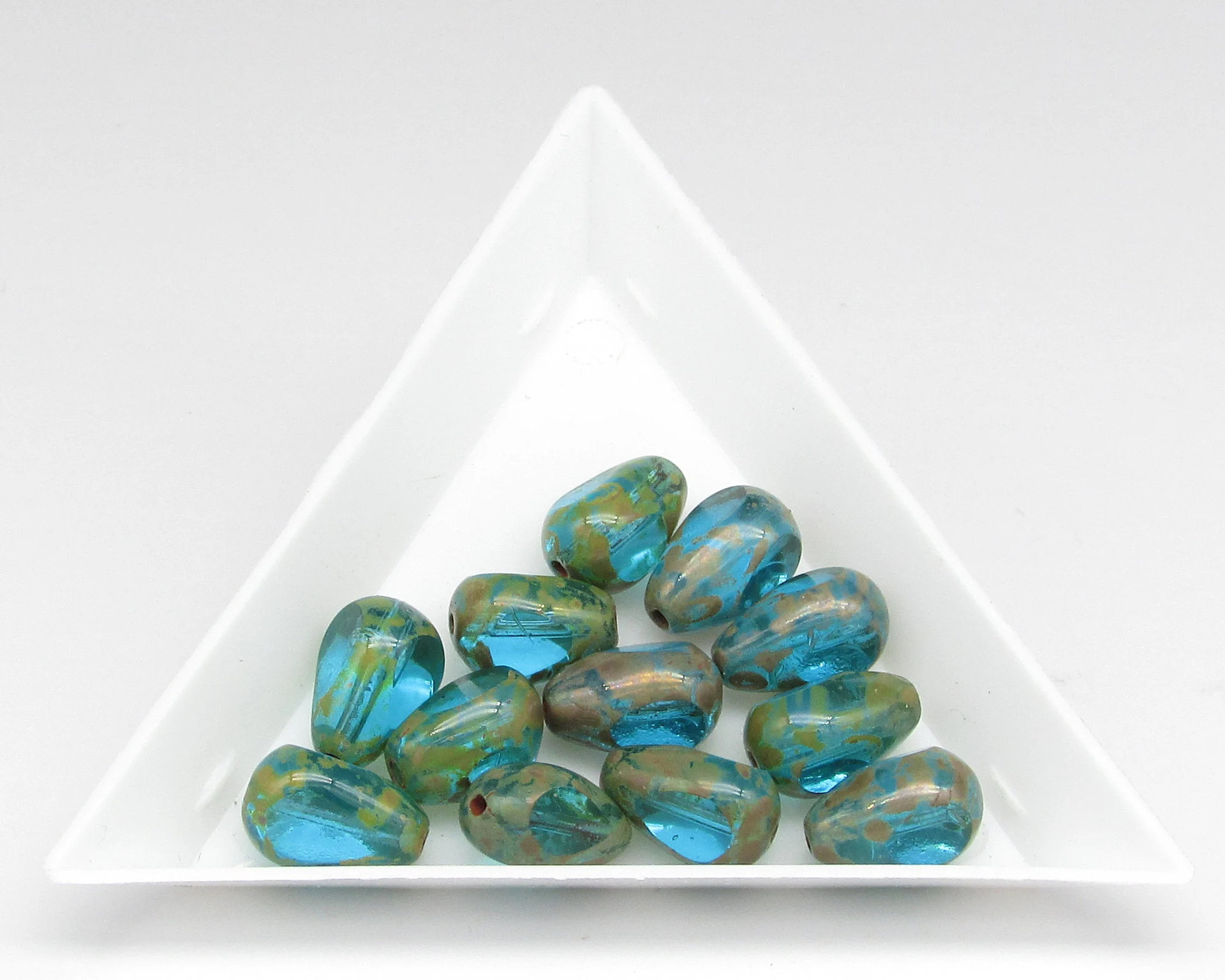 11x8mm Teardrop 3-Cut Picasso Window Beads, Czech Fire Polished Pears