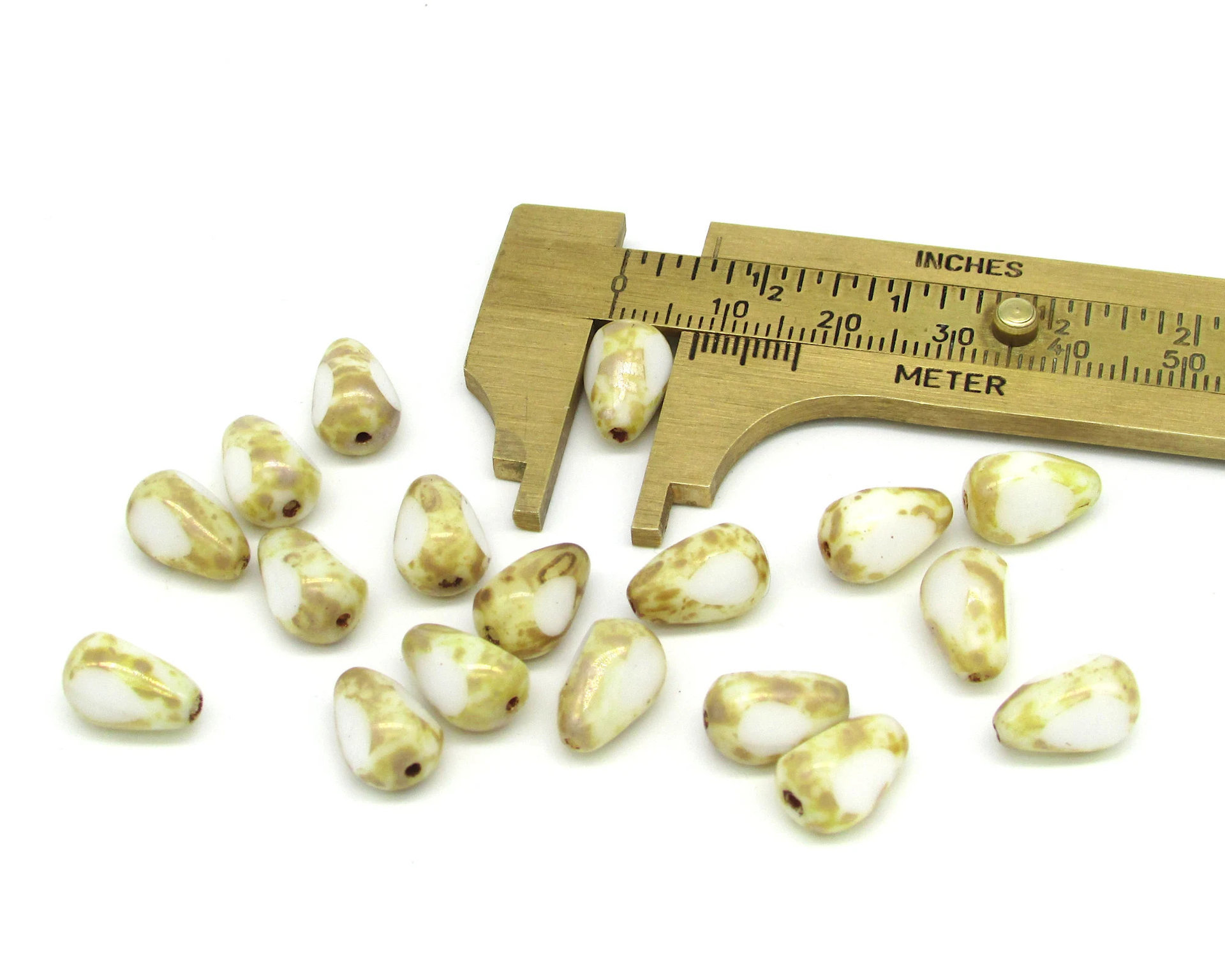 11x8mm Teardrop 3-Cut Picasso Window Beads, Czech Fire Polished Pears