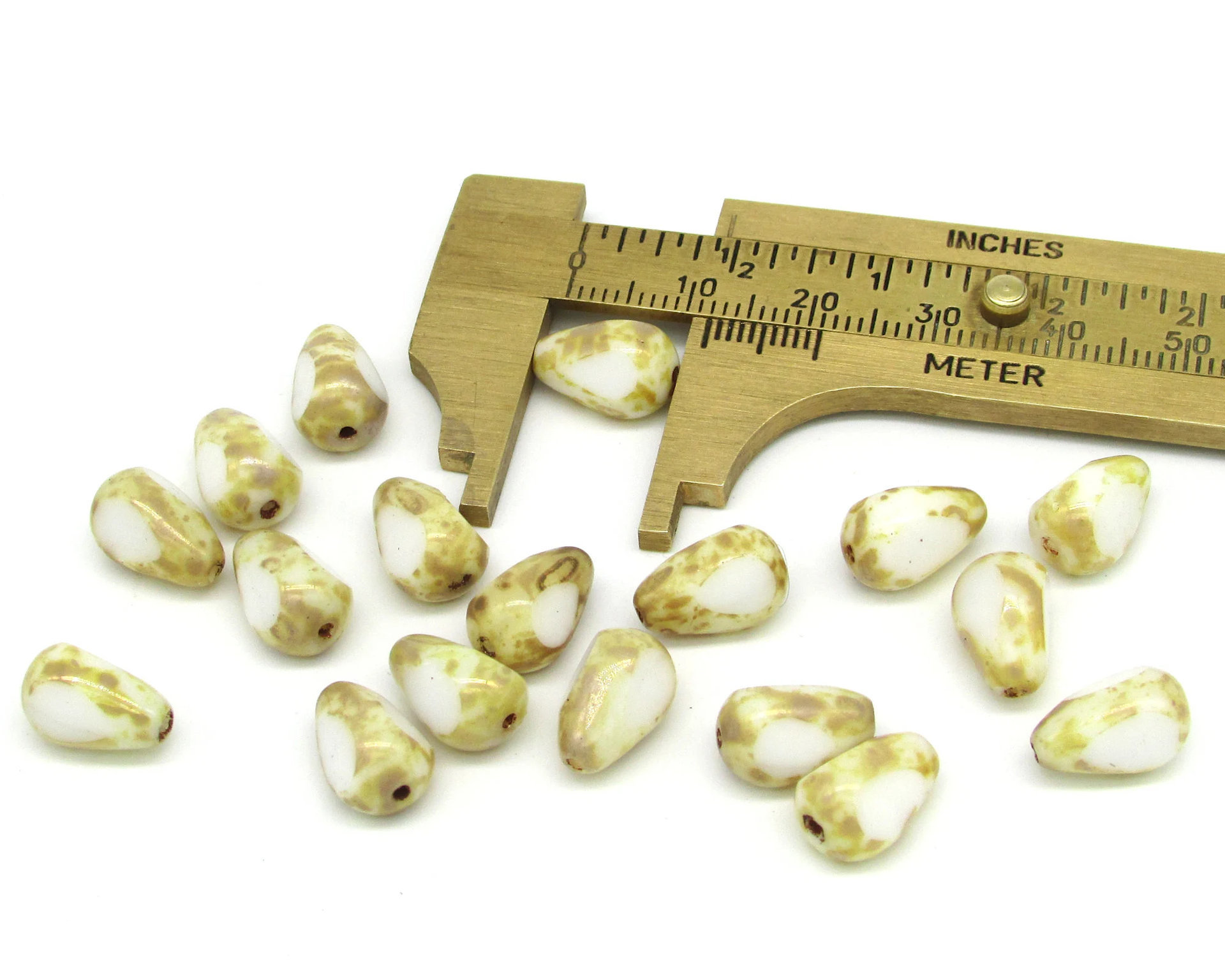 11x8mm Teardrop 3-Cut Picasso Window Beads, Czech Fire Polished Pears