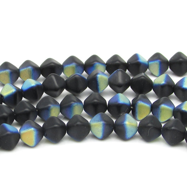 6mm Matte Jet AB Bicones, Iridescent Czech Pressed Glass Beads