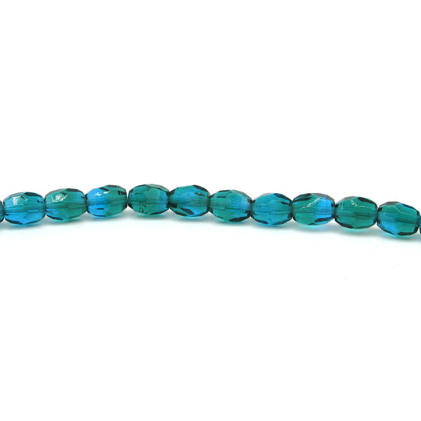 10mm Faceted Ovals, Two-Tone Translucent Czech Fire Polished Beads, Aqua and Emerald