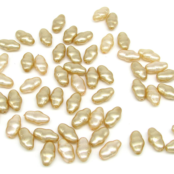 13x7mm Flat Swirl Beads, Opaque Czech Glass Faux Pearl Mix