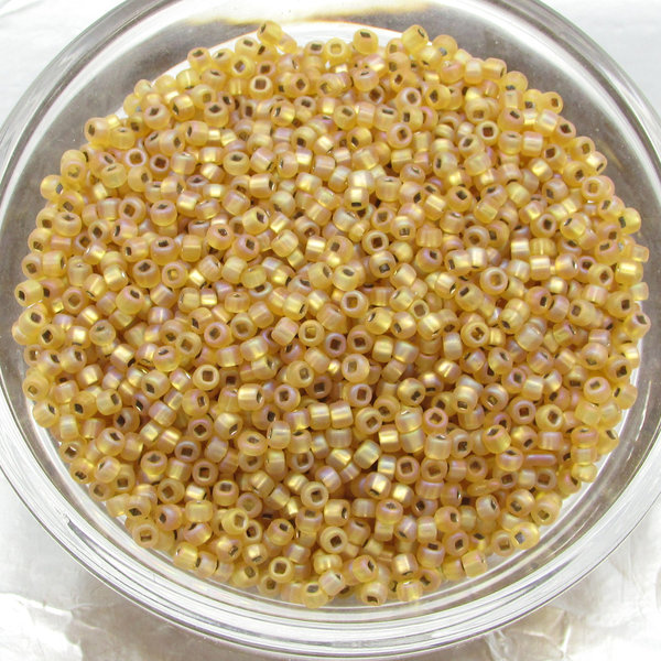 Vintage 11/0 Seed Beads, Frosted Light Topaz, Silver Lined (29g)