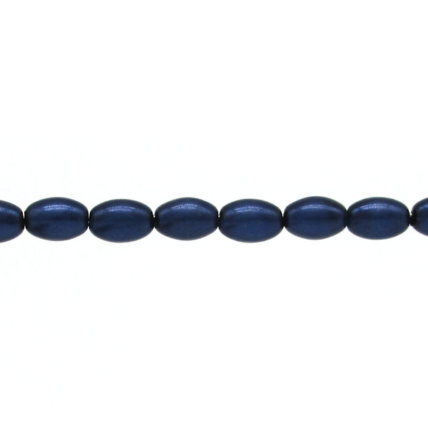 9x6mm Oval Beads, Czech Glass Rice Pearls, Opaque Navy Blue Tapered Barrels