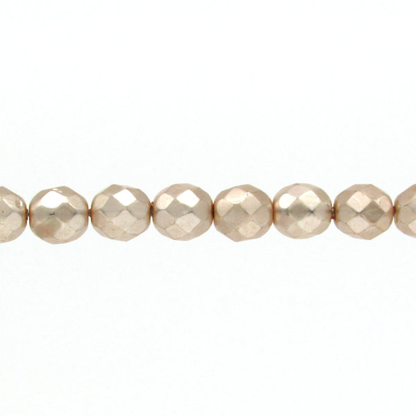 8.5mm Faceted Ovals, Pale Peach Pearl Opaque Coated Czech Glass Beads (24)
