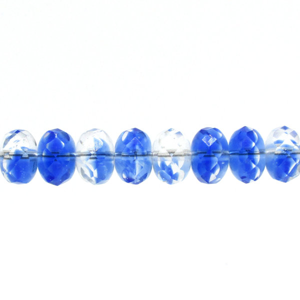 10x7mm Faceted Rondelles, Two-tone Puffy Round Fire Polished Czech Glass Beads