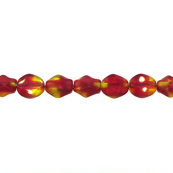 9x8mm Oval Diamond Window Beads, 2-Tone Ruby and Jonquil Czech Glass