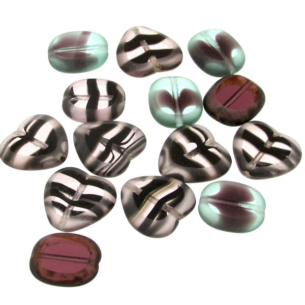 Pastel Tortoise Window Bead Mix, Light Amethyst Czech Glass 2-Cut Hearts and Ovals