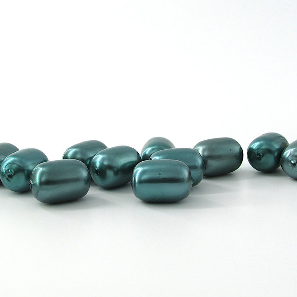 20x14mm Teal Plastic Pearl Barrels, Vintage Coated Opaque Lustre Beads (11)