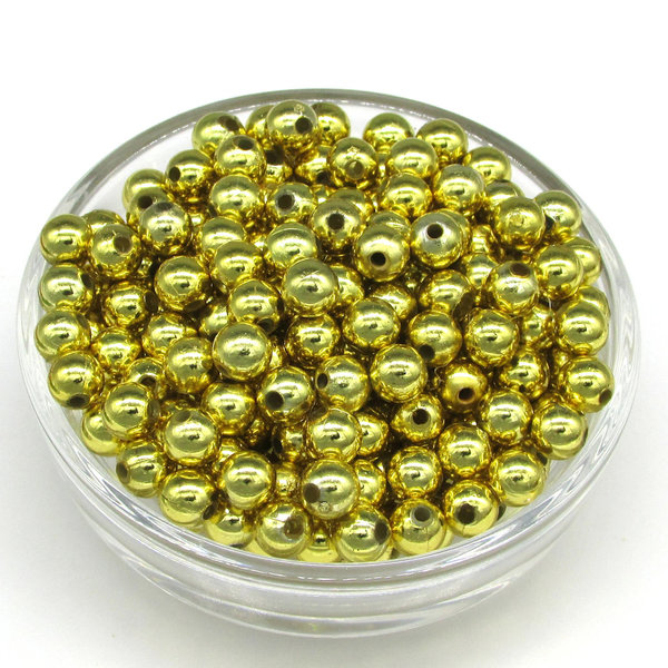 Vintage 6mm Round Metallic Gold Plated Plastic Beads