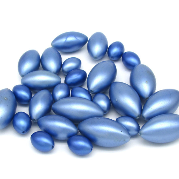 Tapered Oval Bead Mix, Vintage 12mm-23mm Opaque Blue Plastic Pearls