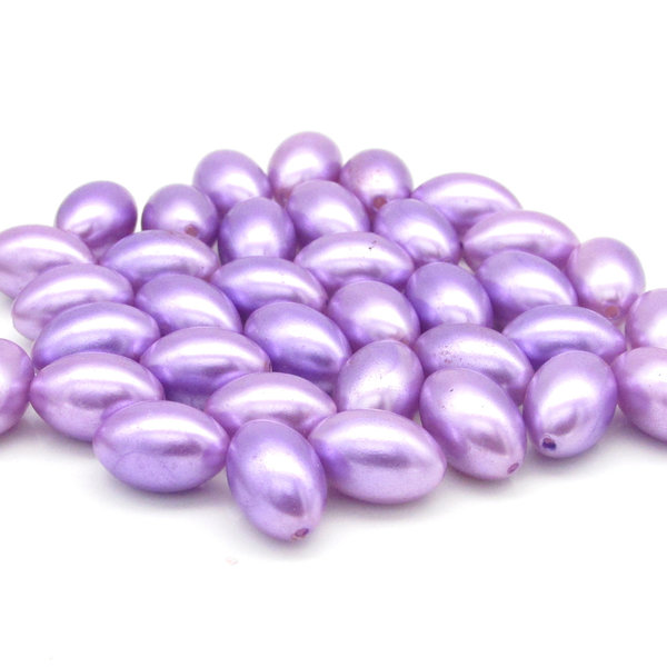 12x8.5mm Rice Beads, Vintage Light Purple Tapered Oval Plastic Faux Pearls (36)