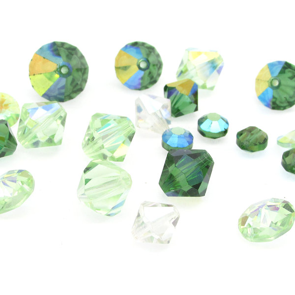 Vintage Crystal Bead Mix, 6mm 8mm Iridescent Machine Cut Bicones and Nailheads