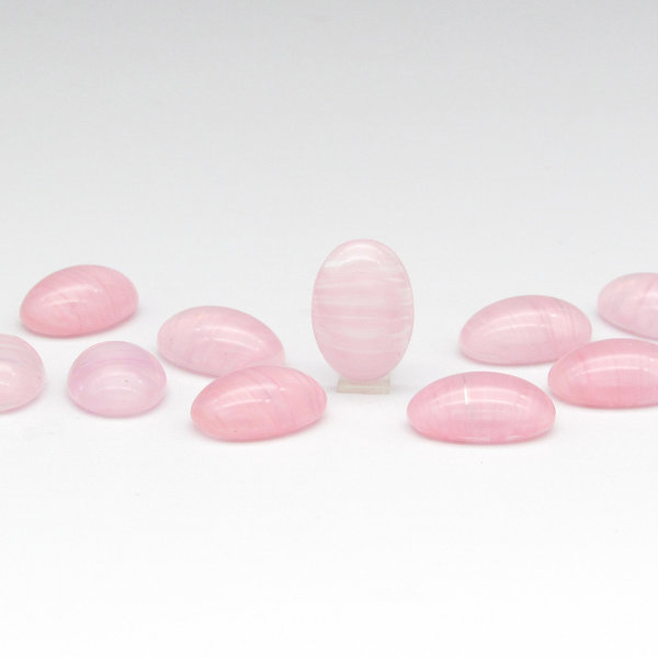 14x10mm Oval Cabochons, Vintage Light Pink Striped Glass Stones (10)