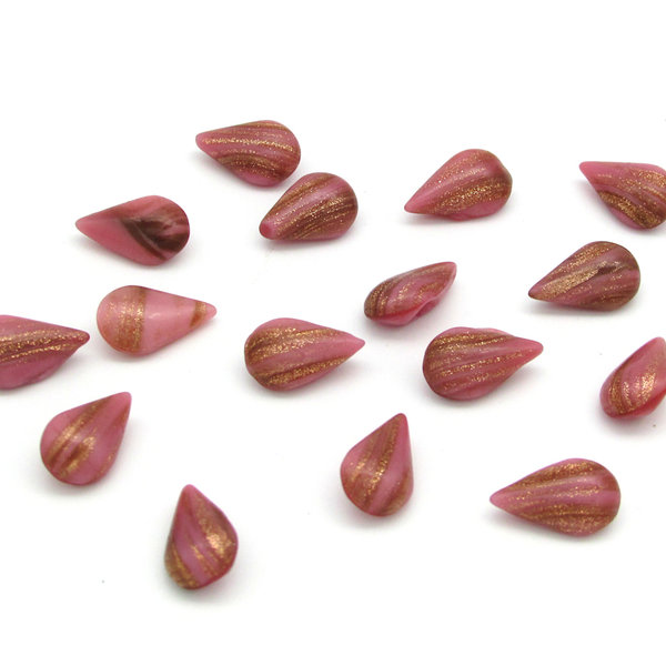 13x7.8mm Teardrop Point Backs, Vintage Opaque Rose and Goldstone Glass Gems