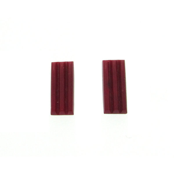 Vintage 20x8.5mm Rectangular Cabochons, Ridged Art Deco Glass Flat Back Stones (2)
