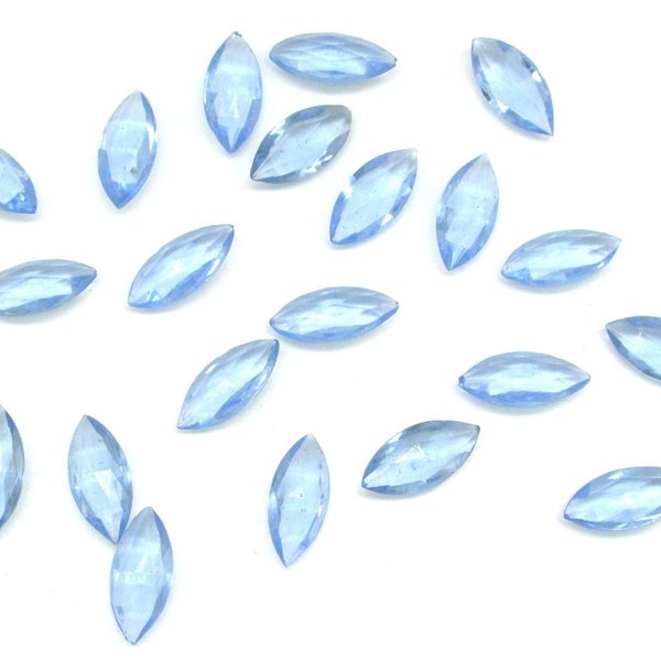 15x7mm Rhinestone Navettes, Vintage Light Sapphire Unfoiled Point Back Gems