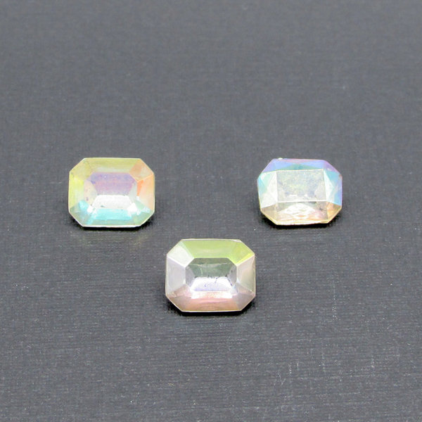 10x8mm Octagon Baguette Rhinestones, Vintage Crystal AB Faceted Glass Gems (3)