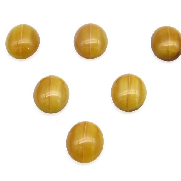 Vintage 12x10mm Oval Cabochons, Golden Brown Moonglow Flat Back Glass Stones